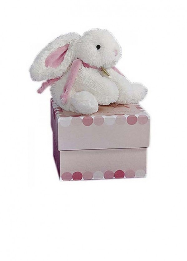 Perdu doudou peluche lapin blanche et rose