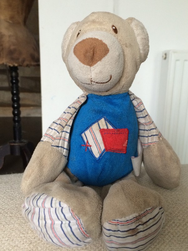 Doudous nounours grelot bleu beige