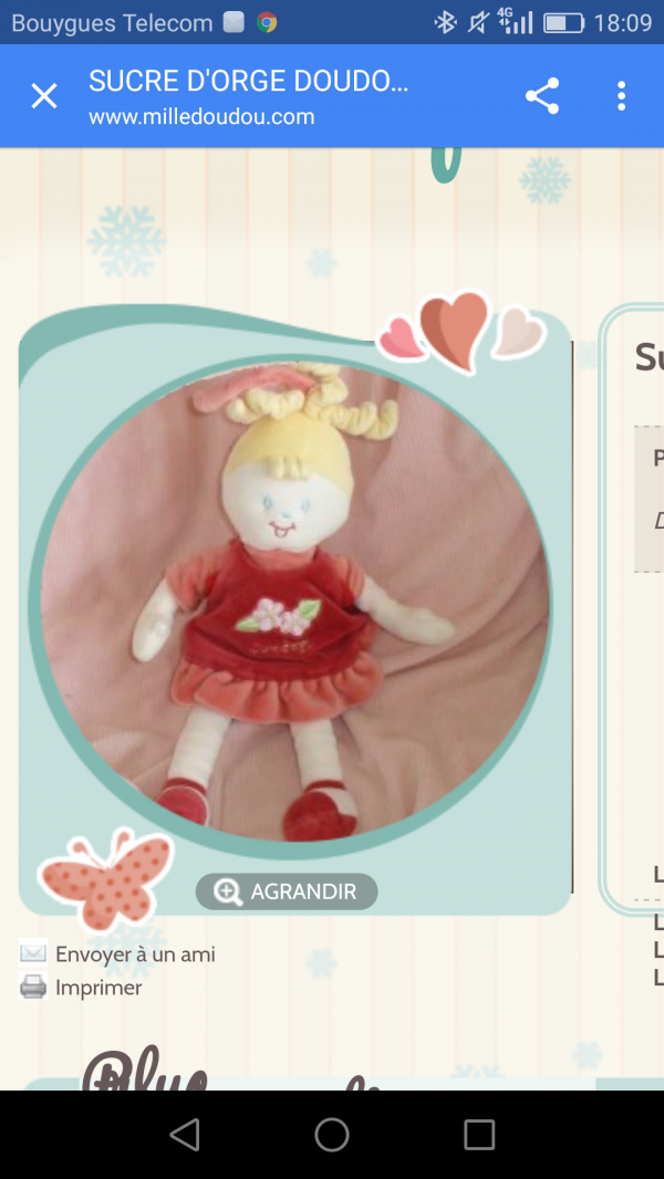 Perdu doudou poupée marque sucre d'orge