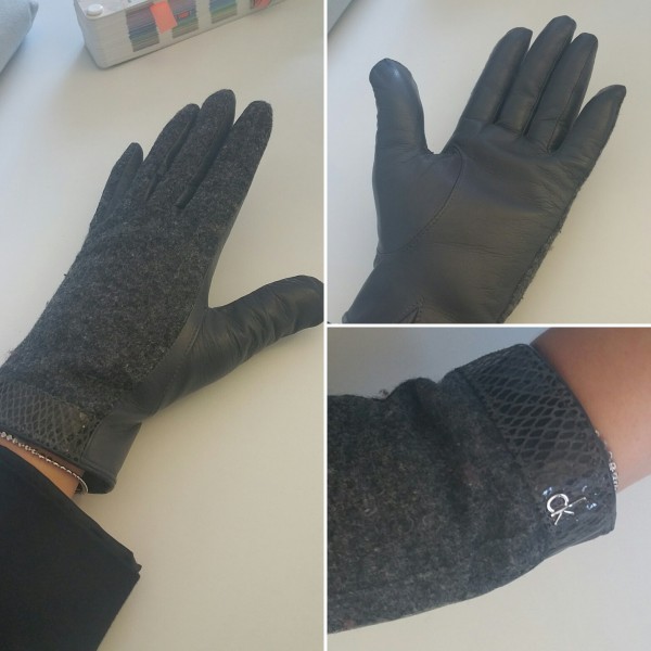 Gant gris en cuir et laine feutré Calvin klein