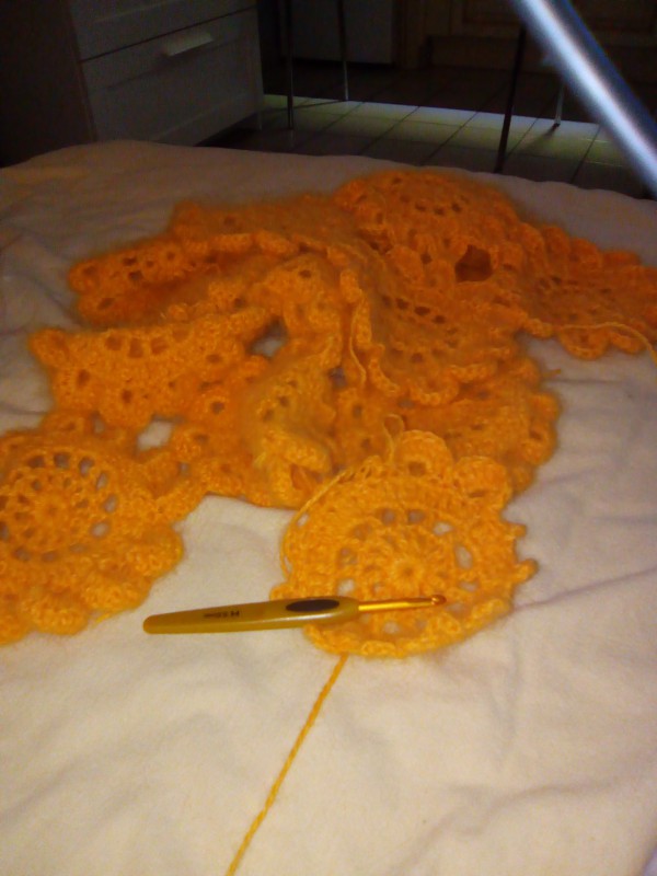 Perdu crochet fleurs jaune orangé + 7 toiles peintre Grand Épagny 74