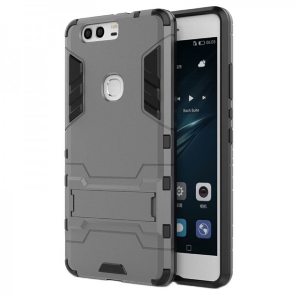 Huawei P9 doré dans une coque de protection grise. Ajaccio