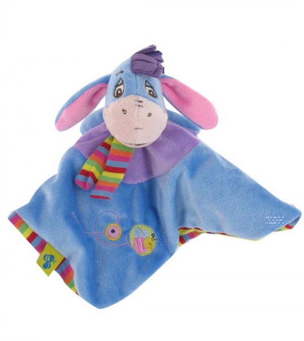 Doudou Bourriquet bleu et arc-enciel
