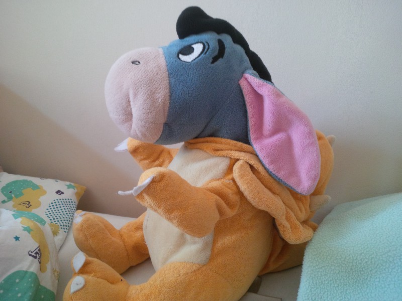 bourriquet deguise en dinosaure.