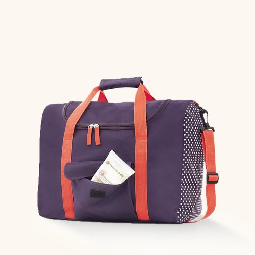 Sac violet à poids blancs et lanières orange bus Paris Caen