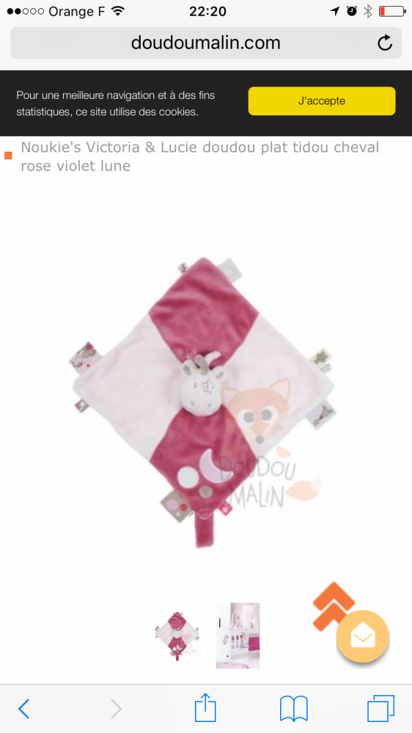 Doudou plat beige et fushia noukies collection Lucie Et victoria