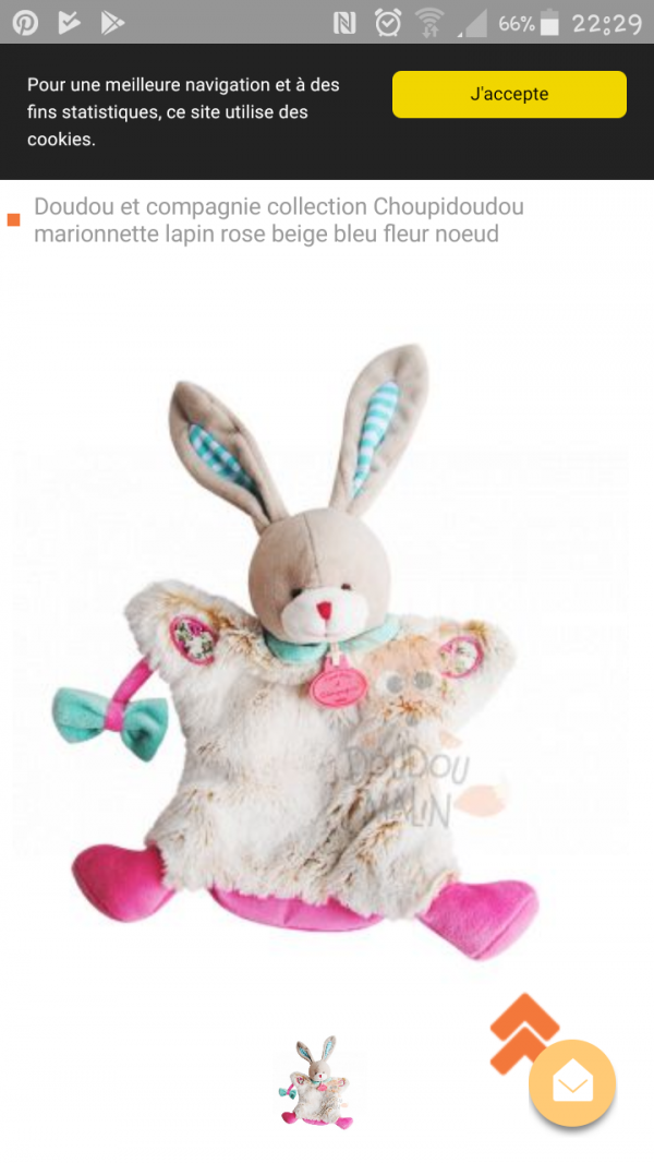 Lapin rose doudou Marionnette