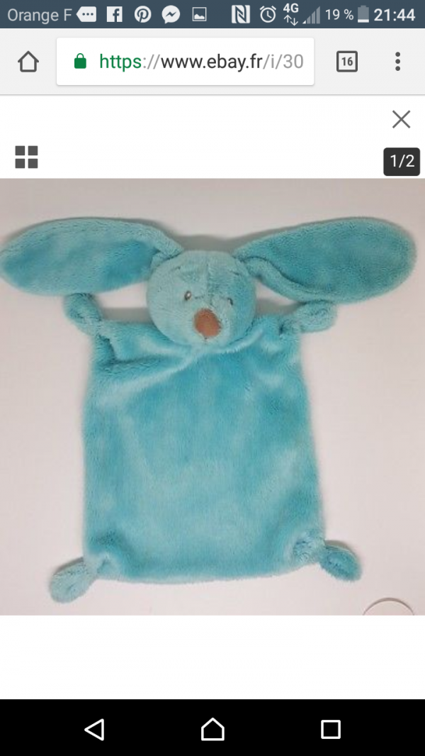 Doudou lapin bleu, marché arago