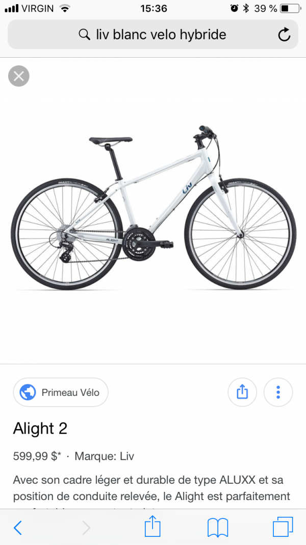 Vélo liv giant blanc femme