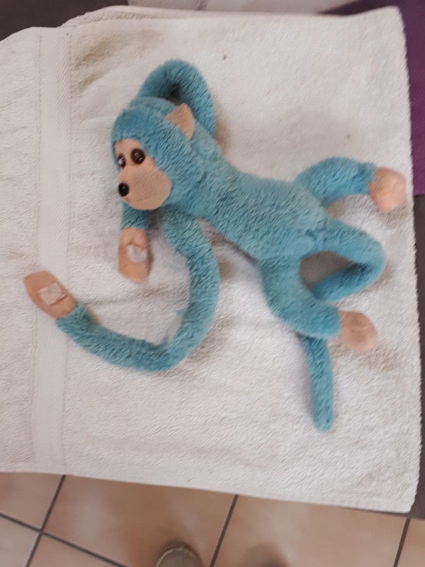 Peluche singe bleu