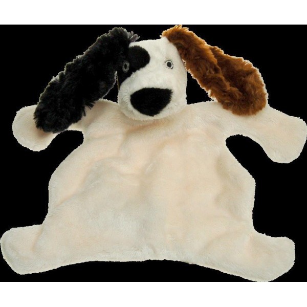 Doudou chien blanc noir marron