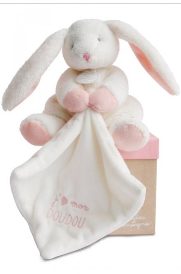 Doudou lapin blanc et rose