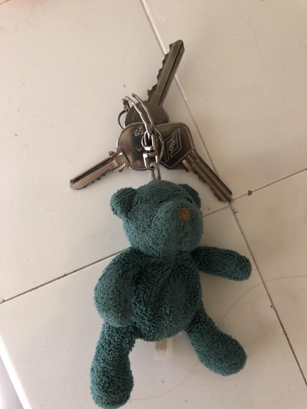 Porte clef ourson vert avec 3 clefs