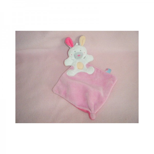 Doudou plat lapin rose et blanc
