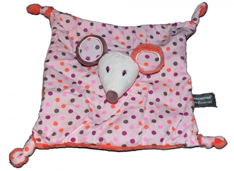 Doudou plat souris à pois orange orchestra prémaman