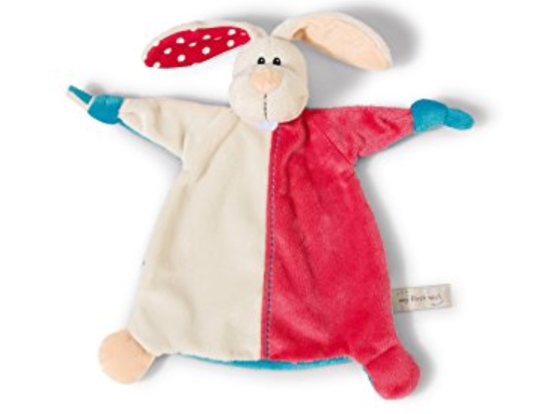 Doudou Lapin rouge-bleu