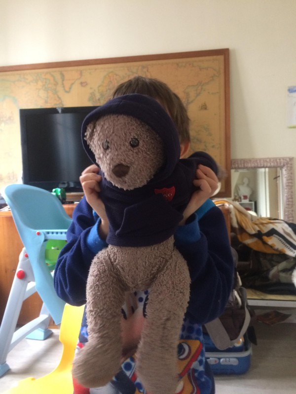 Nounours marron avec sweat capuche train Limoges paris 17h20