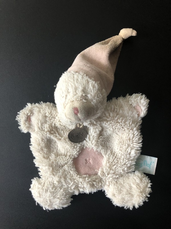 Doudou ours blanc avec bonnet rose