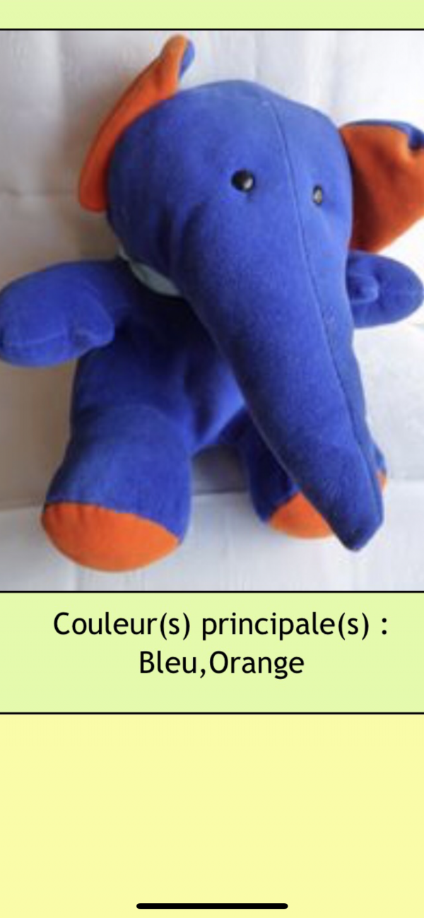 Peluche éléphant bleu