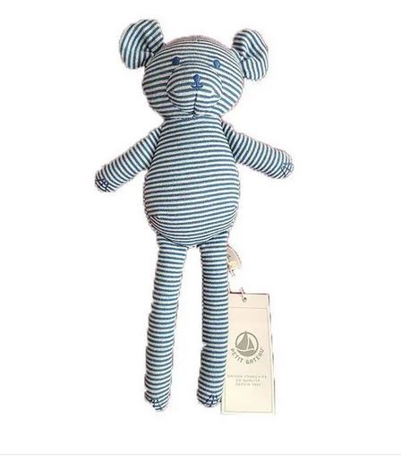 Doudou ourson rayé bleu/gris
