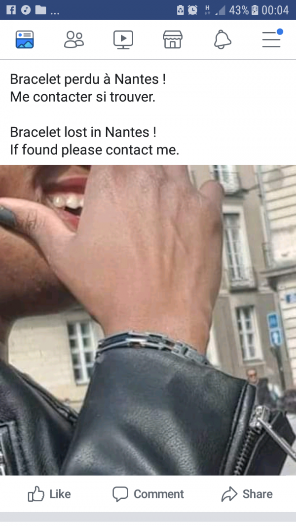 Bracelet perdu pres du chateau a nantes