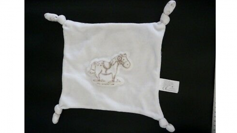 Doudou blanc - forme carré mouchoir-dessin poney