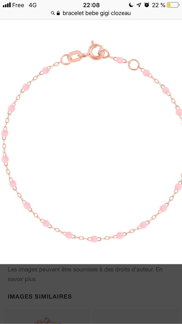 Perdu bracelet bébé gigi clozeau or jaune et petites perles roses pâles