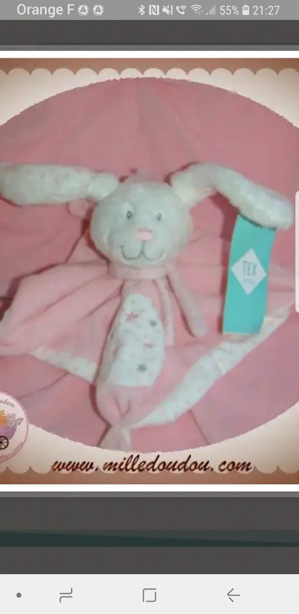Doudou lapin rose et blanc tex