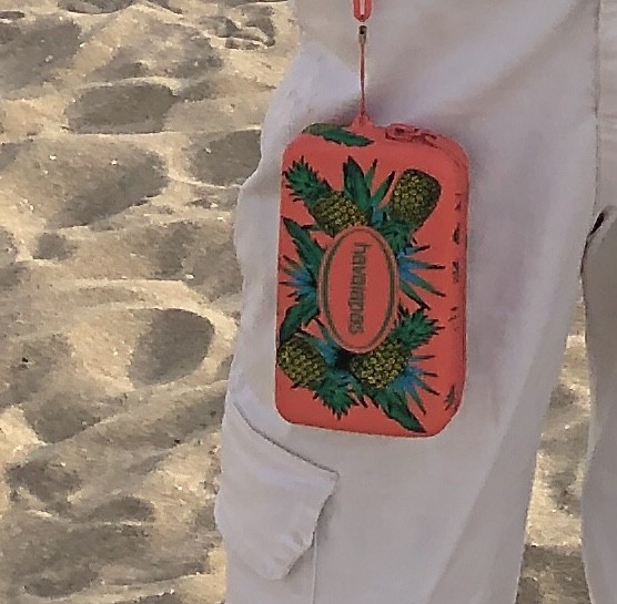 Pochette Havanians orange avec IPhone 6/carte bleue Boursorama/ carte de famille nombreuse