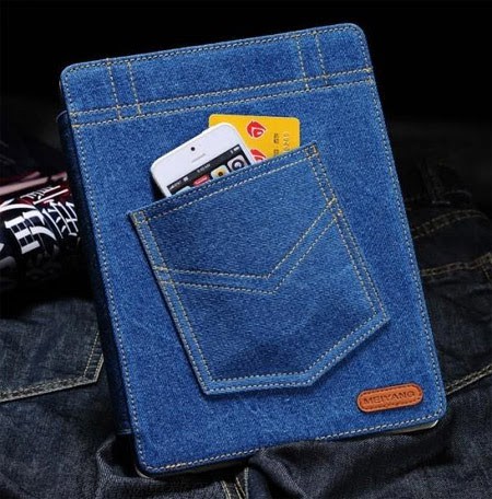 ipad 6e generation avec jaquette en jean bleu - la page d'acceuil est une meduse