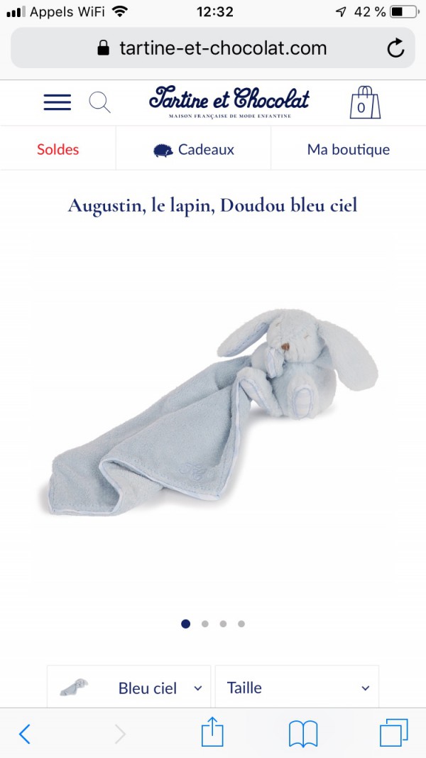 Perdu doudou lapin bleu ciel tartine et chocolat à Nice