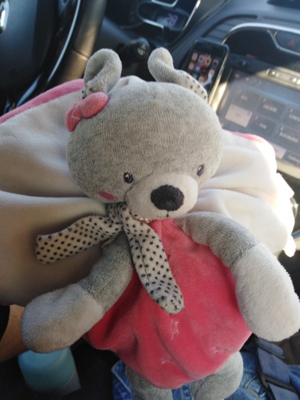 Doudou lapin rose et blanc
