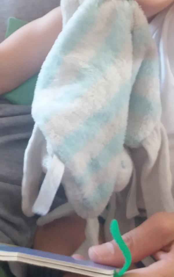 Perdu Doudou kaloo lapin bleu rayé liffré