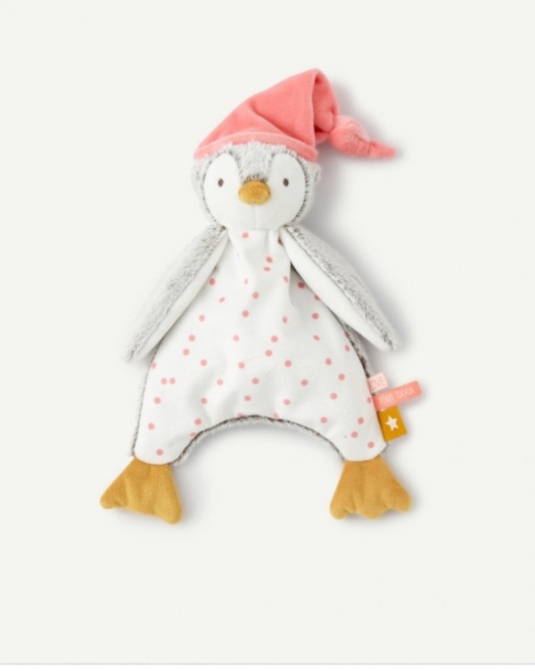 Doudou pingouin bonnet rose tape à l'oeil