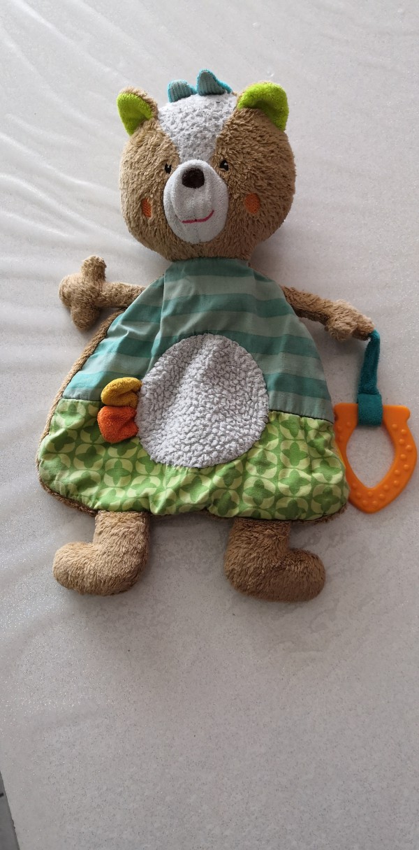 Doudou babysun ours avec anneau de dentition nom de l'enfant Valentin