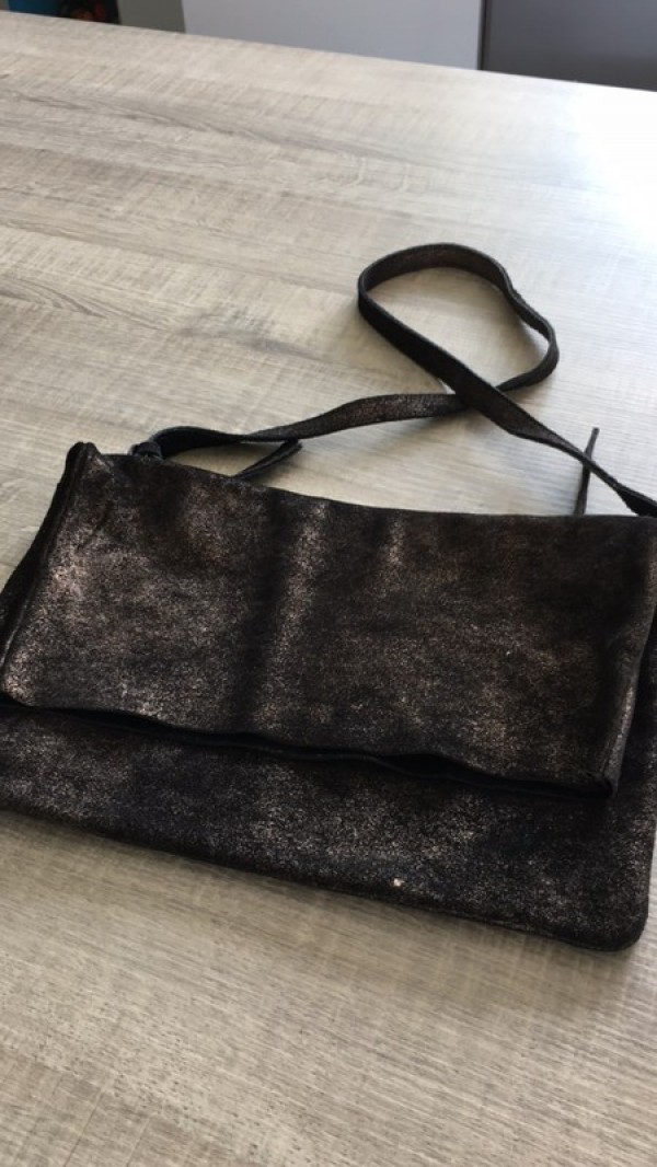 Sac à main bandoulière en daim noir, portefeuille, agenda, téléphone