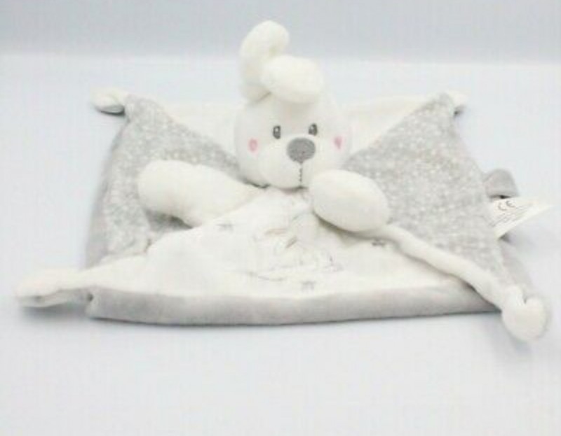 Doudou lapin gris et blanc avec nom [nom masqué] marché de Bazas