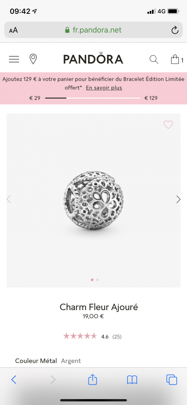 Perdu bracelet pandora fermoir cœur et une perle boule