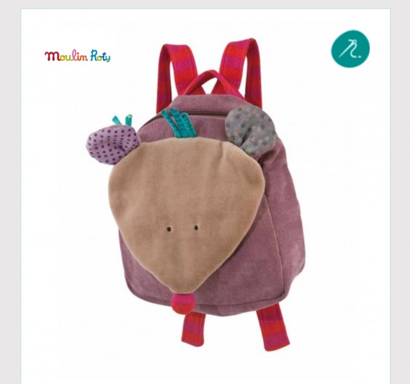 Perdu sac souris violet et gris floqué Elyne avec doudou a l'intérieur