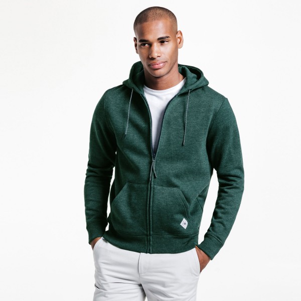 Sweat zippé poche Kangourou Vert Chiné Homme