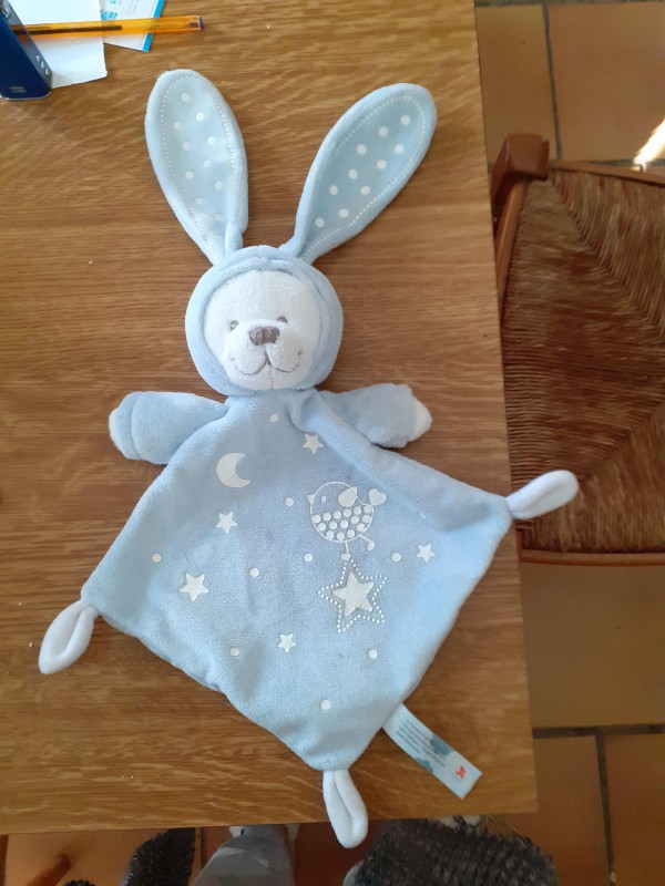 Doudou plat bleu clair