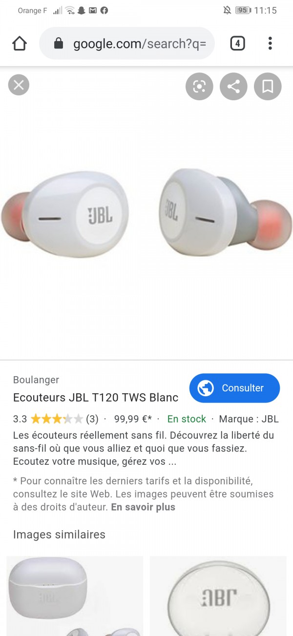 Ecouteurs sans fil JBL blancs sans boîtier de recharge volés ou perdus Avignon Université ou centre ville d'avignon (Limbert)