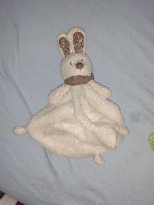 Doudou lapin blanc vieilli perdu