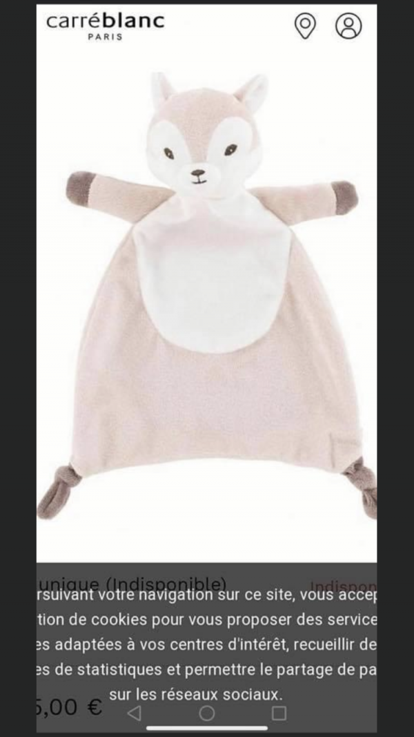 Doudou plat renard blanc et beige