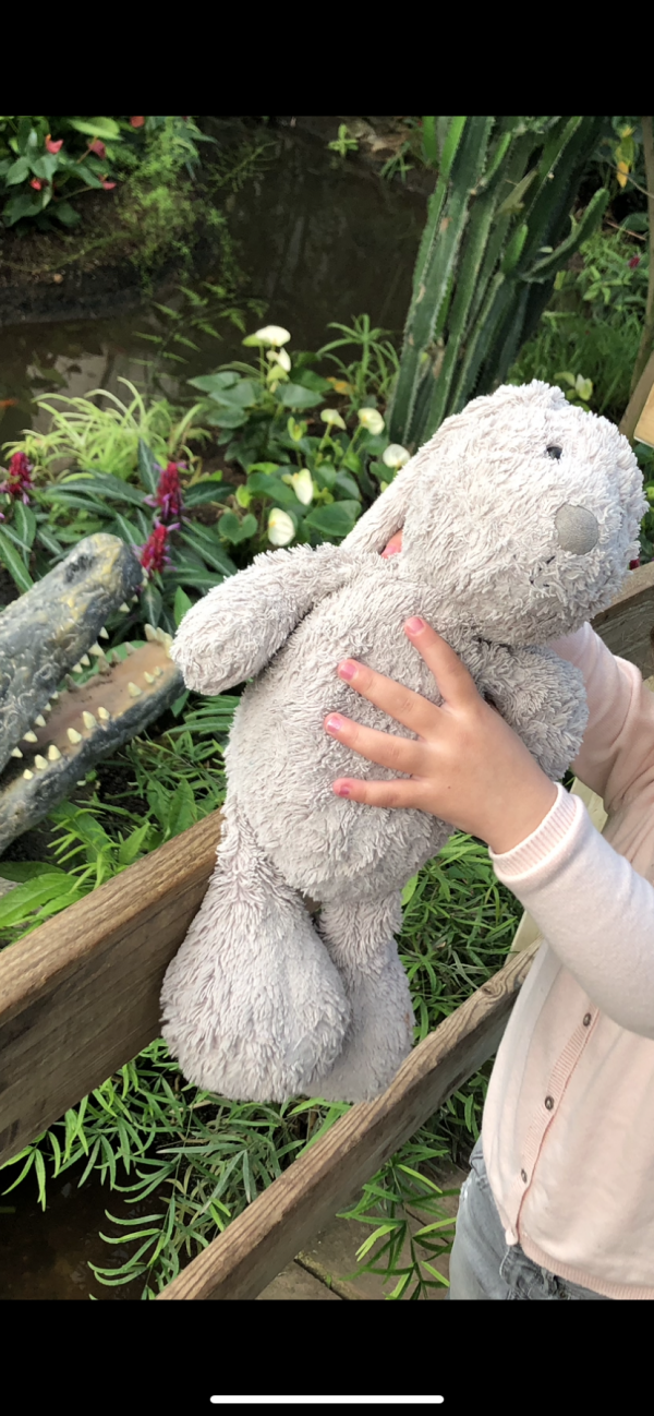 Doudou lapin gris perdu