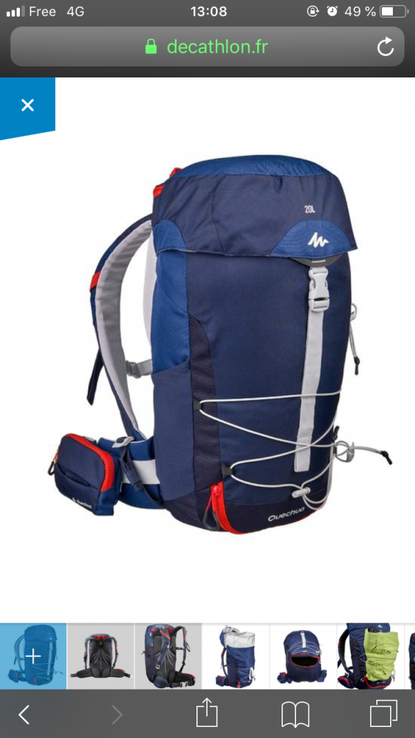 Sac randonnée Quechua bleu marine coutures orange