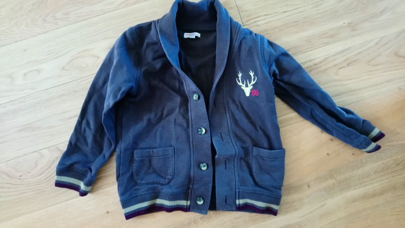 Veste en sweet marron avec petit cerf taille 10 ans, dimanche 5 juillet plage sainte marine à côté du centre nautique