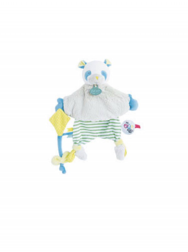 Doudou panda bleu et blanc cerf volant