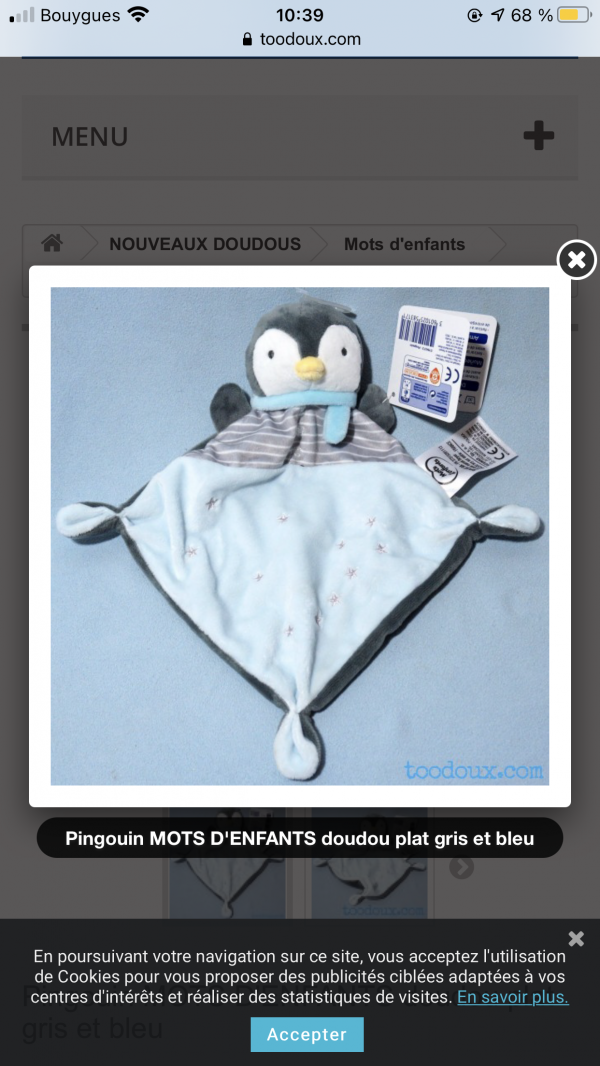 Doudou pingouin Leclerc