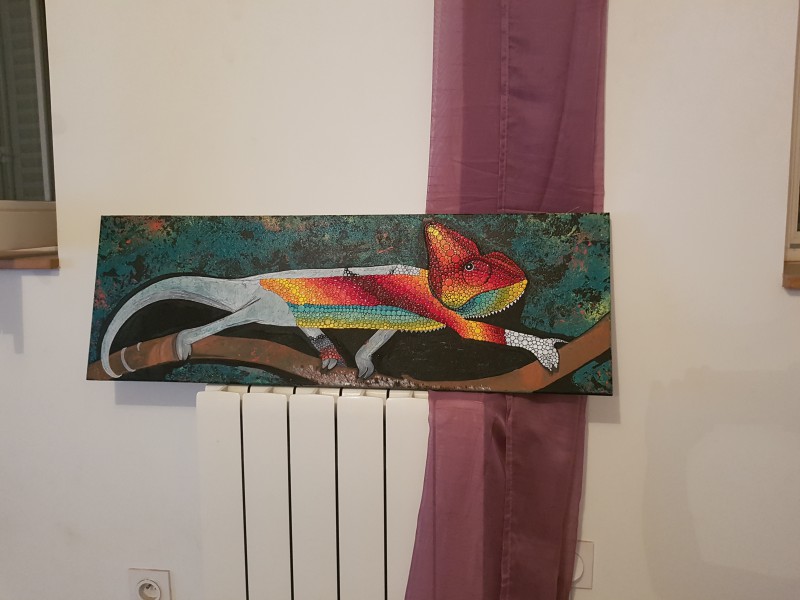 Oublié tableau d'un caméléon non fini format 90×30cm, Hyères